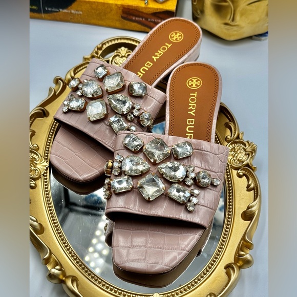 🆕 TORY BURCH 🧿 NWOT Martine 25mm Slides, Pink Croc Embossed Crystal, Sz 7 - Picture 14 of 16